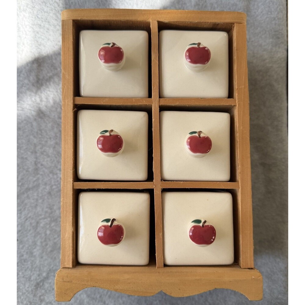 Traskets Apple Trinket Box 6 Drawer Wood Organizer Teacher Decor Cottage Core
